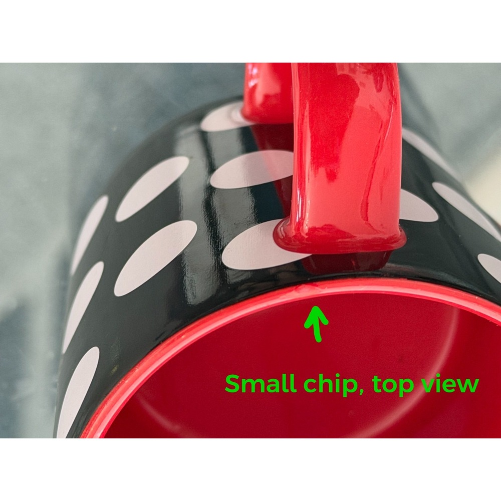 Disney Parks Minnie Mouse Polka Dot Bow Signature Mug Ceramic Coffee Cup Set 2 - Picture 8 of 9